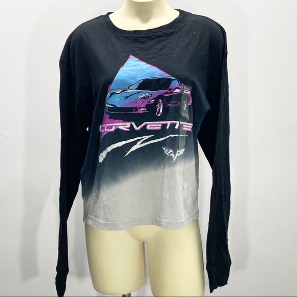 GM Official Tops - Corvette Long Sleeve Cropped Graphic T-Shirt